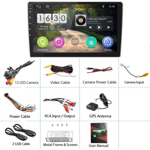  Hikity Android Car Stereo 10.1 Inch Touch Screen Radio Double Din Head Unit in Dash GPS Navigation Bluetooth FM WiFi Mirror Link for Android/iOS Phone + Backup Camera (2G Ram + 16G