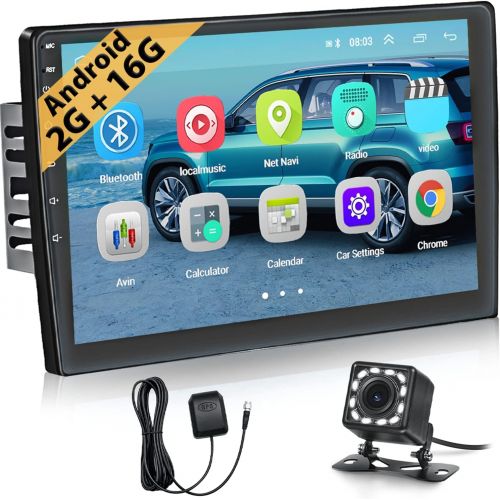  Hikity Android Car Stereo 10.1 Inch Touch Screen Radio Double Din Head Unit in Dash GPS Navigation Bluetooth FM WiFi Mirror Link for Android/iOS Phone + Backup Camera (2G Ram + 16G