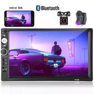 Hikity Double Din Car Radio 7 Touch Screen Digital Display MP5 Player Bluetooth USB Multimedia + Car Backup Camera Night Vision and Steering Wheel Control Support Android Mobile Ph