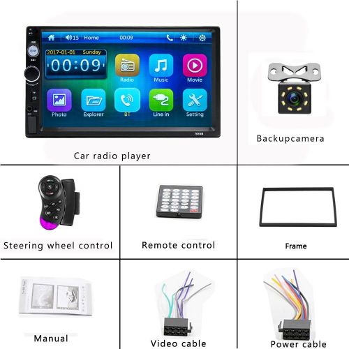  Hikity Double Din Car Radio 7 Touch Screen Digital Display MP5 Player Bluetooth USB Multimedia + Car Backup Camera Night Vision and Steering Wheel Control Support Android Mobile Ph