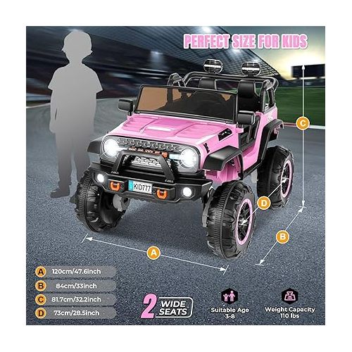  Hikole 24V Ride on Car for Kids,2 Seater Electric Truck with Remote Control, 4x100W Powerful Engine, 4WD/2WD Switchable, LED Headlight & Music Player, Battery Powered Ride on Toys for Boys Girls, Pink