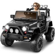 Hikole Battery Operated Car for Kids, 12V Kids Electric Car Ride on w/Remote, Music Player, Bluetooth, 3 Speeds, Suspension, Power Car Wheels, Ride on Truck Gift for Boys & Girls, Black