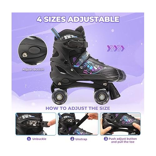  Hikole Roller Skates for Girls and Boys,4 Size Adjustable Kids Roller Skates with 8 Light Up Wheels,Toddler Skates for Outdoor & Indoor