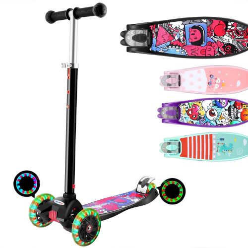  Hikole Scooter for Kids with 3 LED Wheels ? Adjustable Height, Lean to Steer Design, 3 Wheels Kick Scooter for Girls & Boys 3 12 Years Old