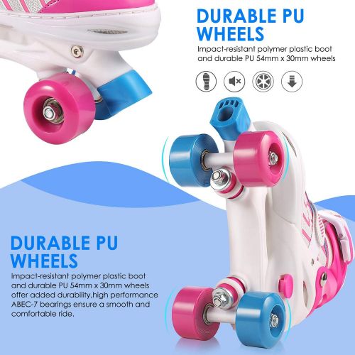  Hikole Roller Skates for Kids, Adjustable Size PVC Wheel Triple Lock Mesh Breathable Roller Skates for Beginners Children Boys and Girls