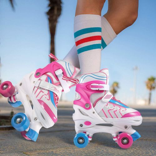  Hikole Roller Skates for Kids, Adjustable Size PVC Wheel Triple Lock Mesh Breathable Roller Skates for Beginners Children Boys and Girls