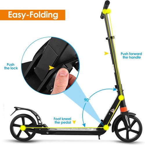  Hikole Scooters for Adults Teens, Kick Scooter with Adjustable Height Dual Suspension and Shoulder Strap 8 inches Big Wheels Scooter Smooth Ride Commuter Scooter Best Gift for Kids