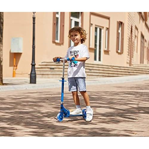  Hikole Scooter for Kids with LED Light Up Wheels, Adjustable Height Kick Scooters for Boys and Girls, Rear Fender Break|5lb Lightweight Folding Kids Scooter, 110lb Weight Capacity