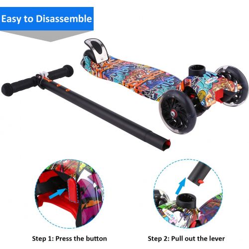  Hikole Scooter for Kids, Kick Scooter for Toddlers Girls & Boys with LED Light Up Scooters Wheels, Adjustable Height Scooter for Children Ages 3-12