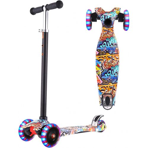  Hikole Scooter for Kids, Kick Scooter for Toddlers Girls & Boys with LED Light Up Scooters Wheels, Adjustable Height Scooter for Children Ages 3-12