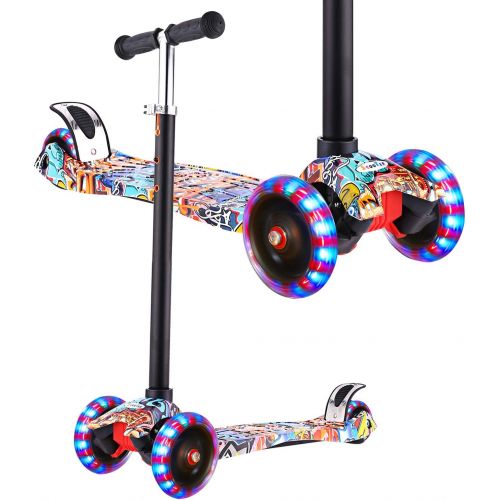  Hikole Scooter for Kids, Kick Scooter for Toddlers Girls & Boys with LED Light Up Scooters Wheels, Adjustable Height Scooter for Children Ages 3-12