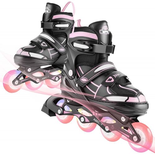  Hikole Inline Skates for Kids Teenagers, Christmas Kids Gift with Adjustable Inline Skates with Light Up Wheels Flashing Inline Skates