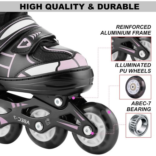  Hikole Inline Skate for Girls Boys Kids and Adult Women Adjustable Blades Roller Skates with Light Up Wheels for Indoor Outdoor Youth in Line Skating ?for Beginners Children Teen