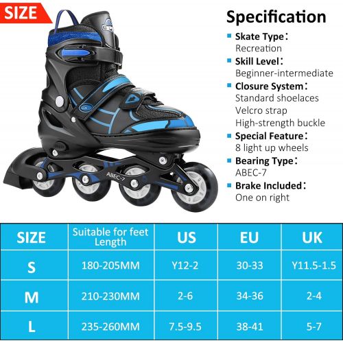  Hikole Inline Skate for Girls Boys Kids and Adult Women Adjustable Blades Roller Skates with Light Up Wheels for Indoor Outdoor Youth in Line Skating ?for Beginners Children Teen
