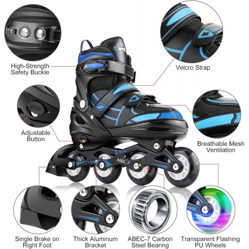  Hikole Inline Skate for Girls Boys Kids and Adult Women Adjustable Blades Roller Skates with Light Up Wheels for Indoor Outdoor Youth in Line Skating ?for Beginners Children Teen