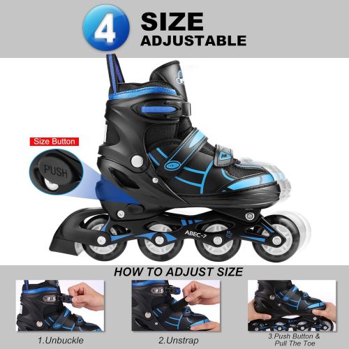  Hikole Inline Skates for Kids Teenagers, Christmas Kids Gift with Adjustable Inline Skates with Light Up Wheels Flashing Inline Skates