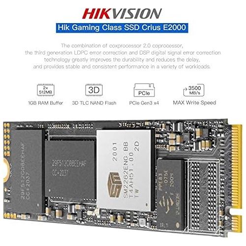  Hikvision E2000 256GB M.2 SSD NVMe PCIe Gen3, Internal Solid State Drive, 3D NAND, Up to 3,500MB/s, 3 Year Warranty