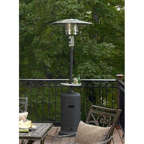  Hiland HLDS01-WCBT 48,000 BTU Propane Patio Heater w/Wheels and Table, Large, Hammered Silver