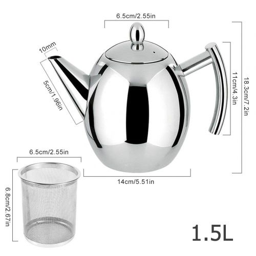 Hilitand Edelstahl Teekanne Kaffeekanne Wasserkocher mit Filter Grosse Kapazitat, 1L / 1.5L(1.5L/1500ml)