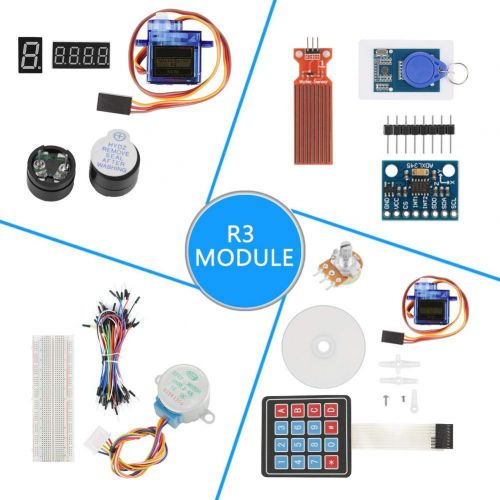  Hilitand 1 Set UNO R3 Starter Kit R3 Development Board Set Breadboard LEDs Parts for Arduino, with US Plug