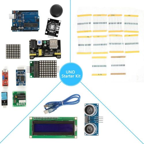  Hilitand 1 Set UNO R3 Starter Kit R3 Development Board Set Breadboard LEDs Parts for Arduino, with US Plug