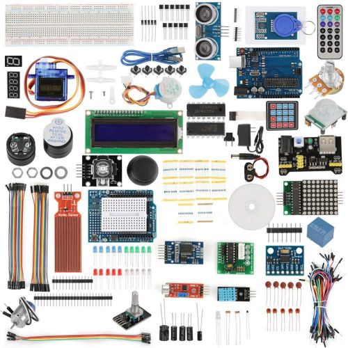  Hilitand 1 Set UNO R3 Starter Kit R3 Development Board Set Breadboard LEDs Parts for Arduino, with US Plug