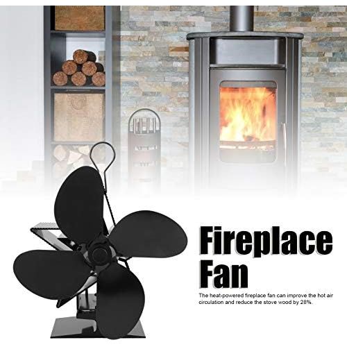  Hilitand Fireplace Heat Fan,Environmentally Friendly and Selfpowered 4 Blade Thermal Heat Powered Wood Stove Fan Fireplace Accessory for Heat Distribution(Black)