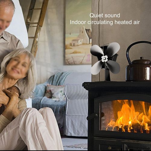  Hilitand Stove Fan with 4 Blade, Heat Powered Stove Fan Quiet Fireplace Wood Burning Eco Friendly Fireplace Fan for Home Heat Circulation