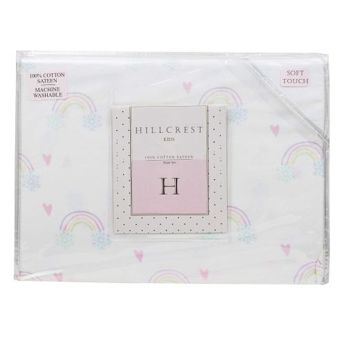  Hillcrest Rainbow Hearts Snowflakes Pastel Girls Full Double Bed Cotton Sheet Set