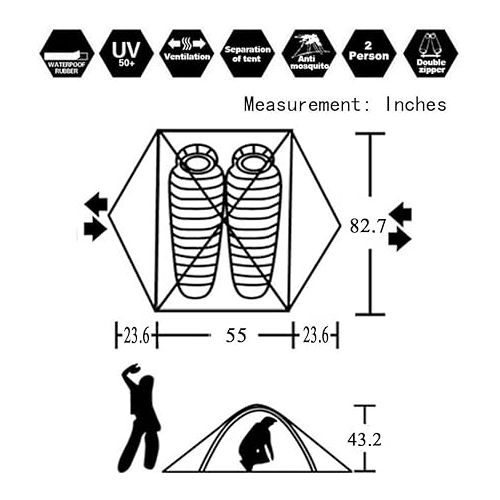  3-4 Season 2 3 Person Lightweight Backpacking Tent Windproof Camping Tent Awning Family Tent Two Doors Double Layer with Aluminum rods for Outdoor Camping Family Beach Hunting Hiking Travel