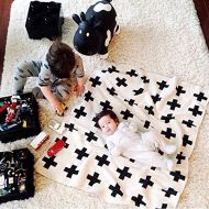 Hiltow HILTOW Reversible Black and White Cross Knitted Baby Blanket(45x36), Kids Blanket, Throw, Monochrome, Cotton