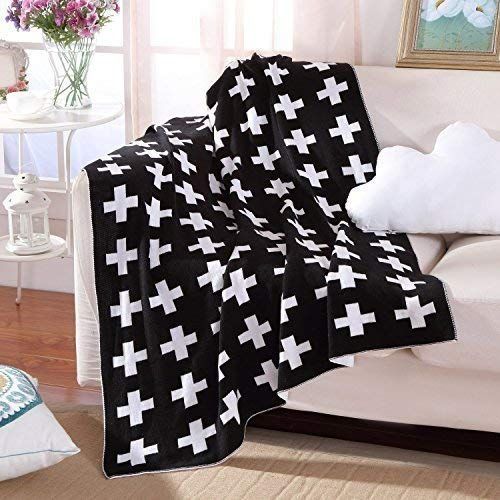  Hiltow HILTOW Reversible Black and White Cross Knitted Baby Blanket(45x36), Kids Blanket, Throw, Monochrome, Cotton