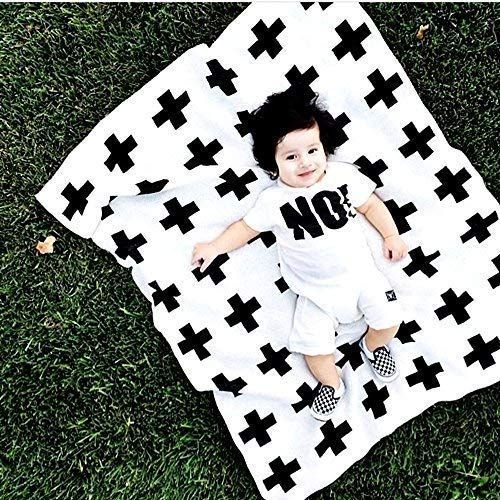  Hiltow HILTOW Reversible Black and White Cross Knitted Baby Blanket(45x36), Kids Blanket, Throw, Monochrome, Cotton