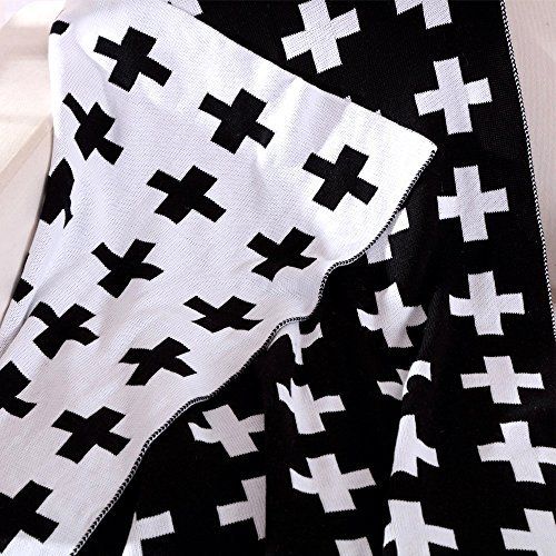  Hiltow HILTOW Reversible Black and White Cross Knitted Baby Blanket(45x36), Kids Blanket, Throw, Monochrome, Cotton