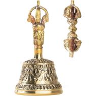 Mini Tibetan Bell Bajra Set - Dharma Object Alter Pray Singing Bowl Hand Bell Handmade Buddhist Meditation Bell by Himalayan Bazaar (4-Inch)