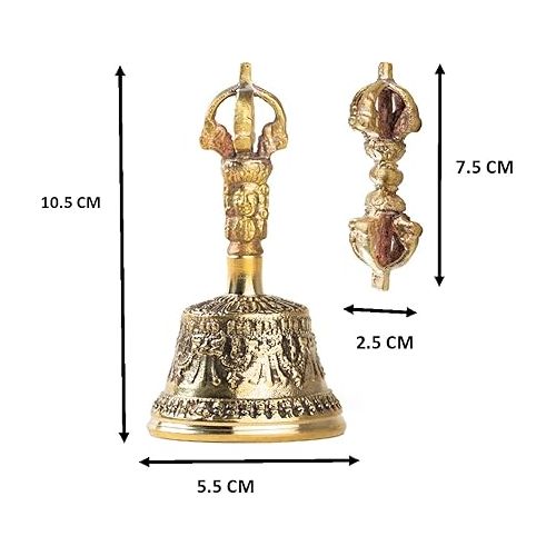  Mini Tibetan Bell Bajra Set - Dharma Object Alter Pray Singing Bowl Hand Bell Handmade Buddhist Meditation Bell by Himalayan Bazaar (4-Inch)