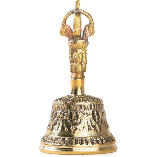 Mini Tibetan Bell Bajra Set - Dharma Object Alter Pray Singing Bowl Hand Bell Handmade Buddhist Meditation Bell by Himalayan Bazaar (4-Inch)