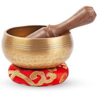 Tibetan Singing Bowl Set Bronze - Master Healing Grade - Pure Tone by Himalayan Bazaar (3.2 Inch, Gold)