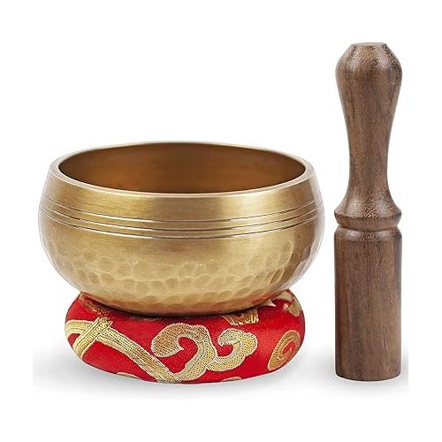  Tibetan Singing Bowl Set Bronze - Master Healing Grade - Pure Tone by Himalayan Bazaar (3.2 Inch, Gold)