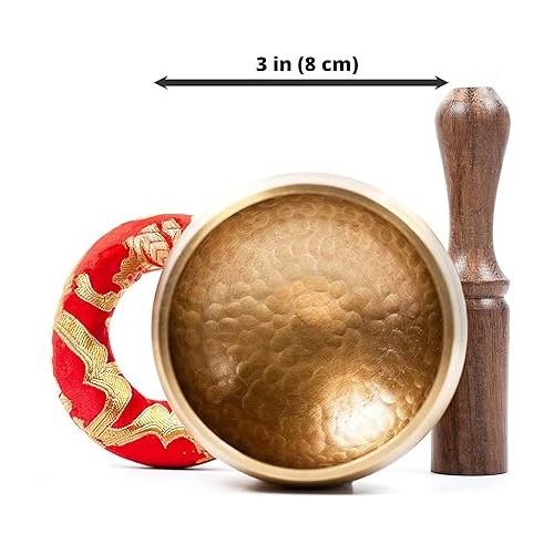  Tibetan Singing Bowl Set Bronze - Master Healing Grade - Pure Tone by Himalayan Bazaar (3.2 Inch, Gold)