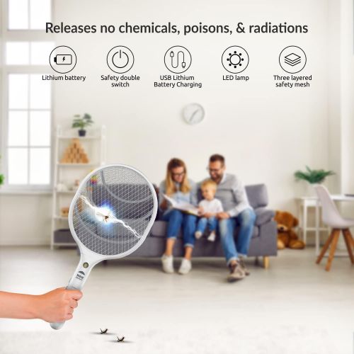  Himalayan Glow Bug Zapper Rechargeable Racket, Electric Fly Swatter, 3,000 Volt, USB Charging Cable - 2 PCS