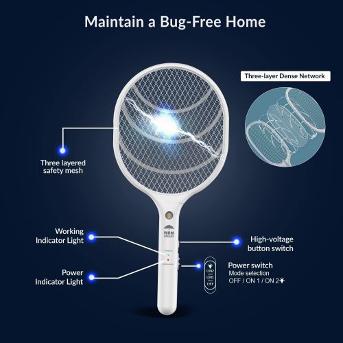  Himalayan Glow Bug Zapper Rechargeable Racket, Electric Fly Swatter, 3,000 Volt, USB Charging Cable - 2 PCS