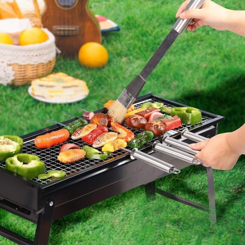  Himamk Portable BBQ Grill Charcoal Stainless Steel Foldable Barbecue Tool Kits for Camping Picnic Outdoor Garden Party 23.7inch