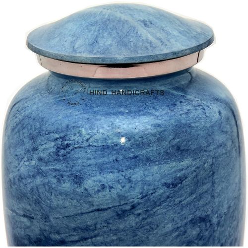  Hind Handicrafts Sky Blue Marble Finish Cremation Urn for Human Ashes - Adult Funeral Urn Handcrafted - Large Burial Urn for Human Ashes - Bag Included - 7.5 x 7.5 x 9.5- 200lbs or