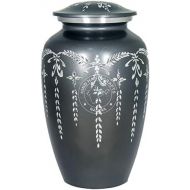 Hind Handicrafts Matte Black with Silver Engraved Cremation Urn for Human Ashes Adult Funeral Urn Handcrafted - Large Burial Urn for Human Ashes (7.5 x 7.5 x 9.5- 200lbs or 91kg) (