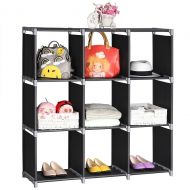 Hindom Waterproof Non-Woven 4-Tier DIY Storage Cube Closet Organizer Shelf 9-Cube Cabinet Bookcase (US Stock) (Black)