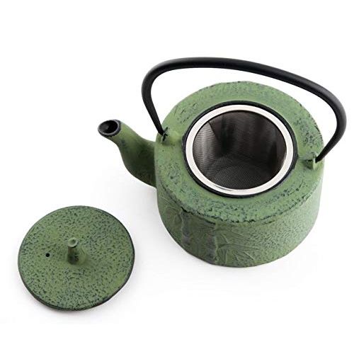  Hinomaru Collection Artisan Workshop Japanese Tetsubin Green Bamboo Cast Iron Teapot 24 oz with Stainless Steel Infuser