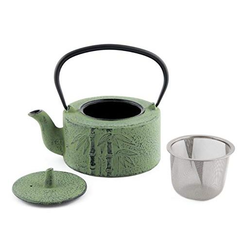  Hinomaru Collection Artisan Workshop Japanese Tetsubin Green Bamboo Cast Iron Teapot 24 oz with Stainless Steel Infuser
