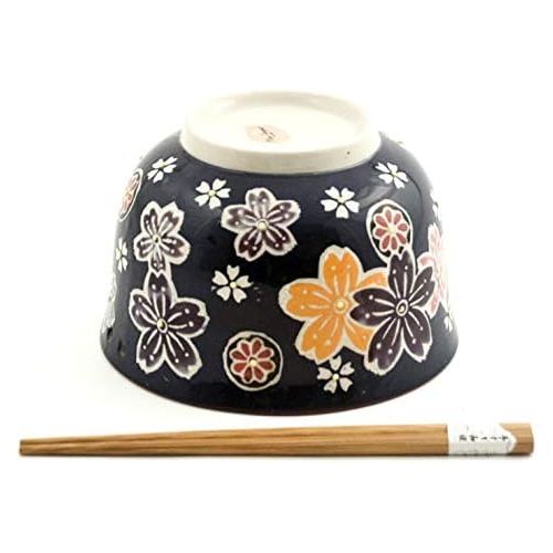  [아마존베스트]Hinomaru Collection Multi Purpose Ramen Udon Soba Pho Noodle Donburi Rice Tayo Bowl with Chopsticks Gift Set 6.25 Inch Diameter (Batik Floral)