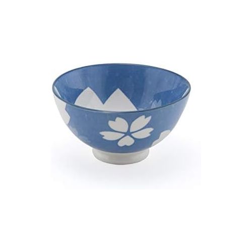  [아마존베스트]Hinomaru Collection Oriental Japanese style Set of 6 Ceramic Donburi Rice Bowl Tayo Multi Purpose 4.5 Dia x 2.25 H (Blue Cherry Blossom)